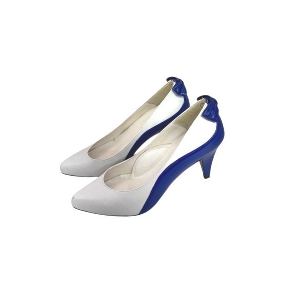 Cervelle Vintage White Blue Colorblock Pointed Toe Heels Size 8B 80's Retro Glam - Picture 3 of 12